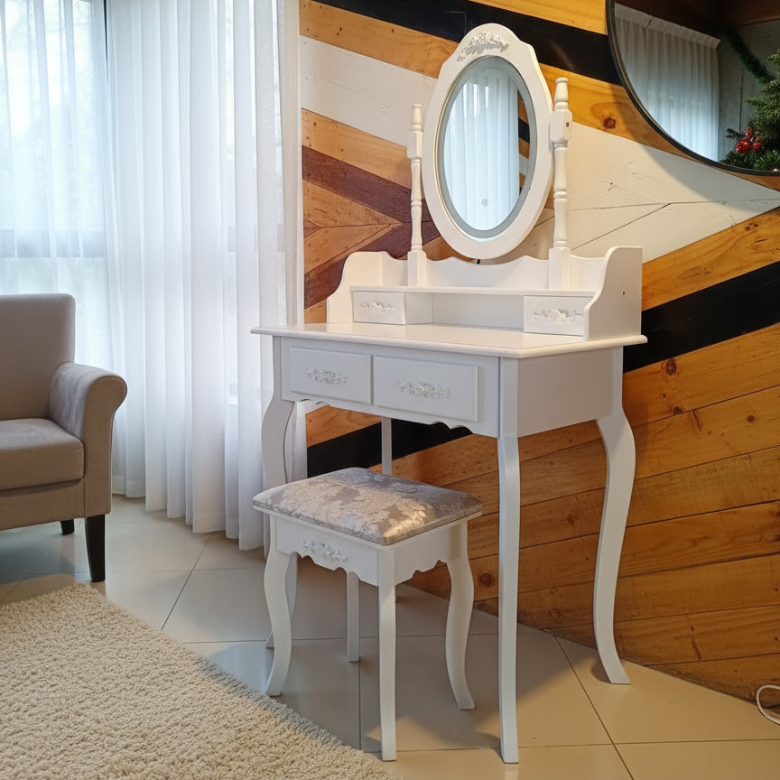 Tocador de Madera con Espejo Luminoso + Banqueta de Regalo
