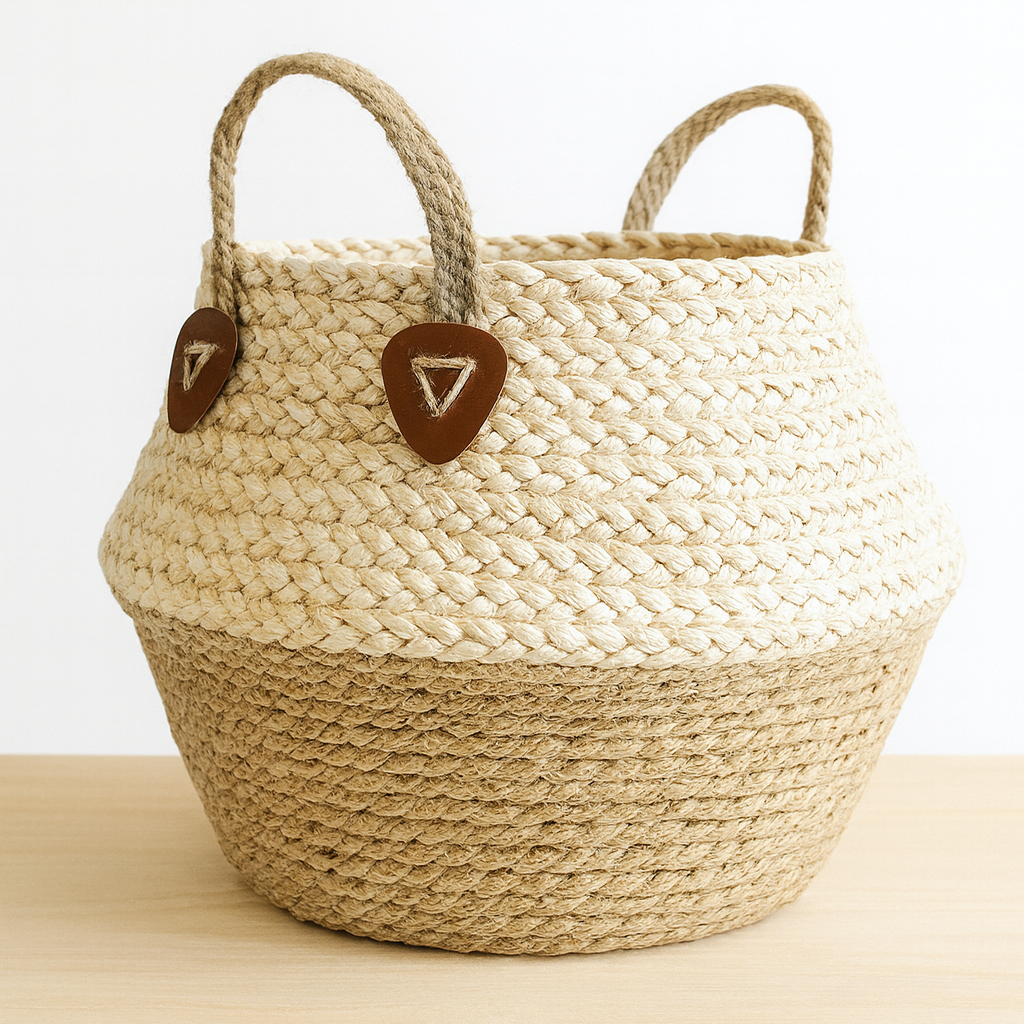 Cesto de Yute Natural con Asas de Diseño