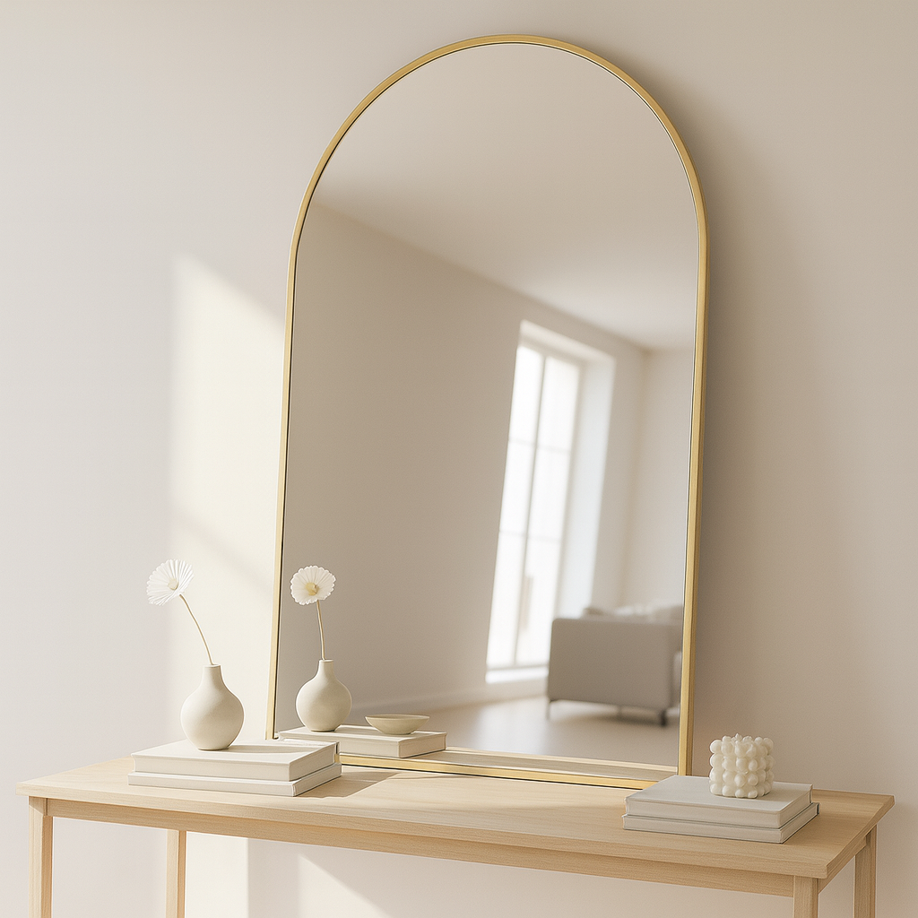 Espejo Ovalado 90cm Borde Metal Dorado