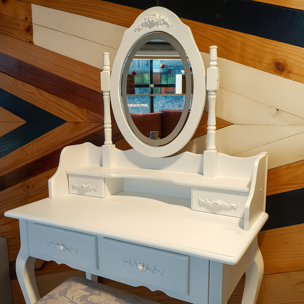 Tocador de Madera con Espejo Luminoso + Banqueta de Regalo