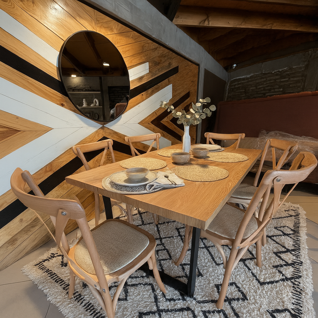 COMEDOR RECTANGULAR ESTILO INDUSTRIAL - RATTAN & MADERA