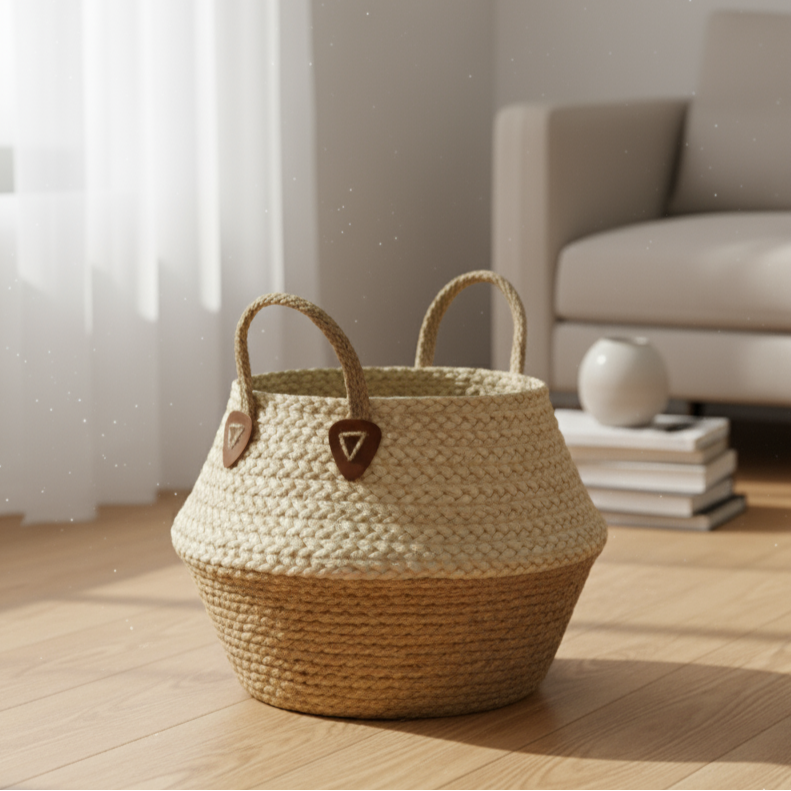 Cesto de Yute Natural con Asas de Diseño