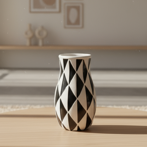 Jarrón de Cerámica con Diseño de Rombos