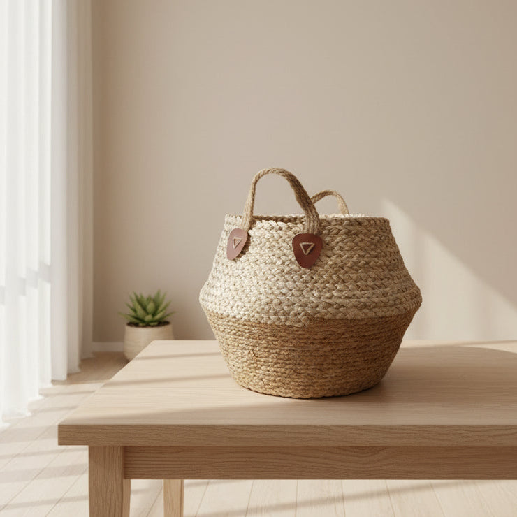 Cesto de Yute Natural con Asas de Diseño