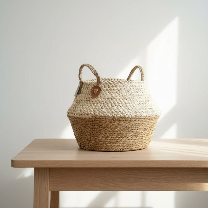 Cesto de Yute Natural con Asas de Diseño