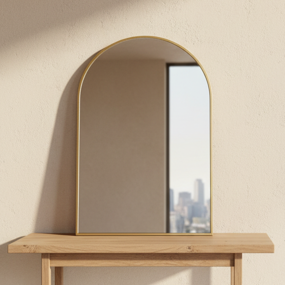 Espejo Ovalado 90cm Borde Metal Dorado