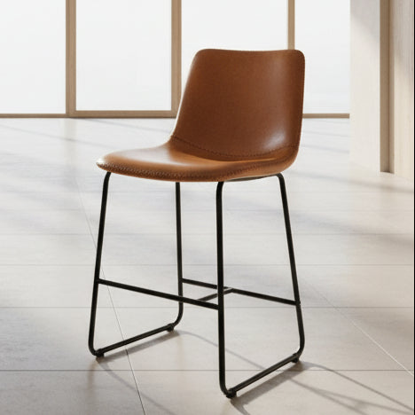 Taburete Eco-Cuero Café con Estructura Metálica — 94 cm