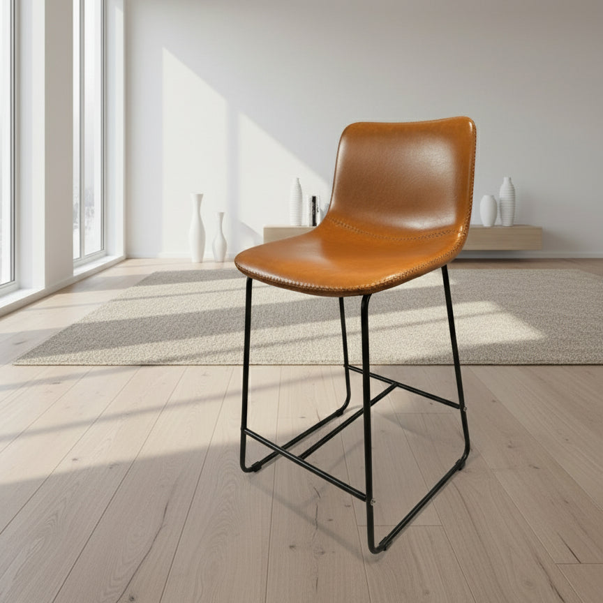 Taburete Eco-Cuero Café con Estructura Metálica — 94 cm