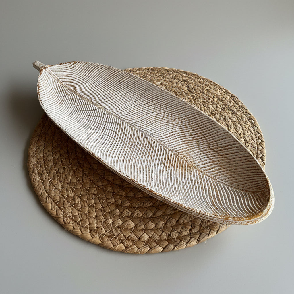 Bandeja Decorativa Pluma — Dorado o Plateado