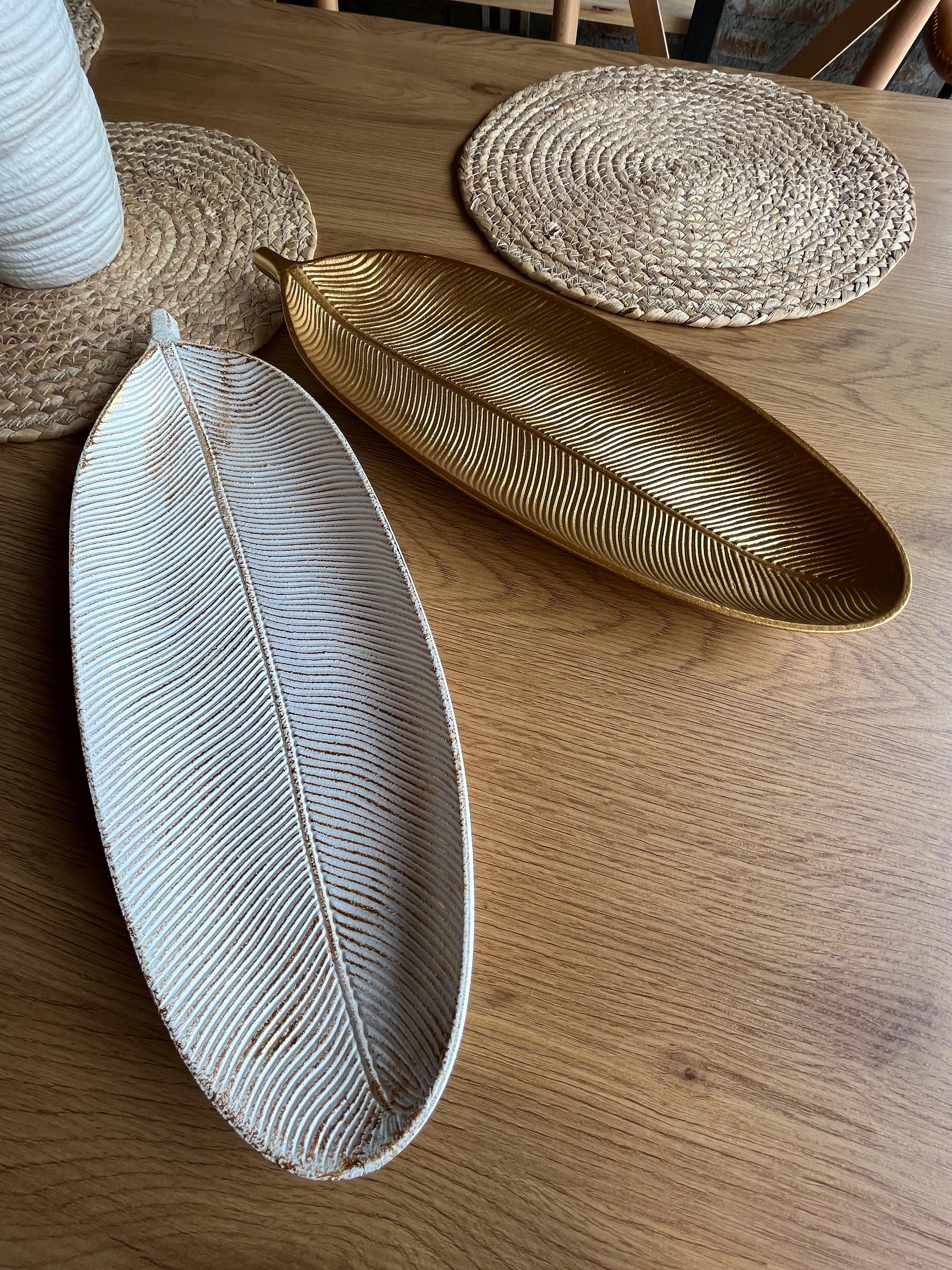 Bandeja Decorativa Pluma — Dorado o Plateado