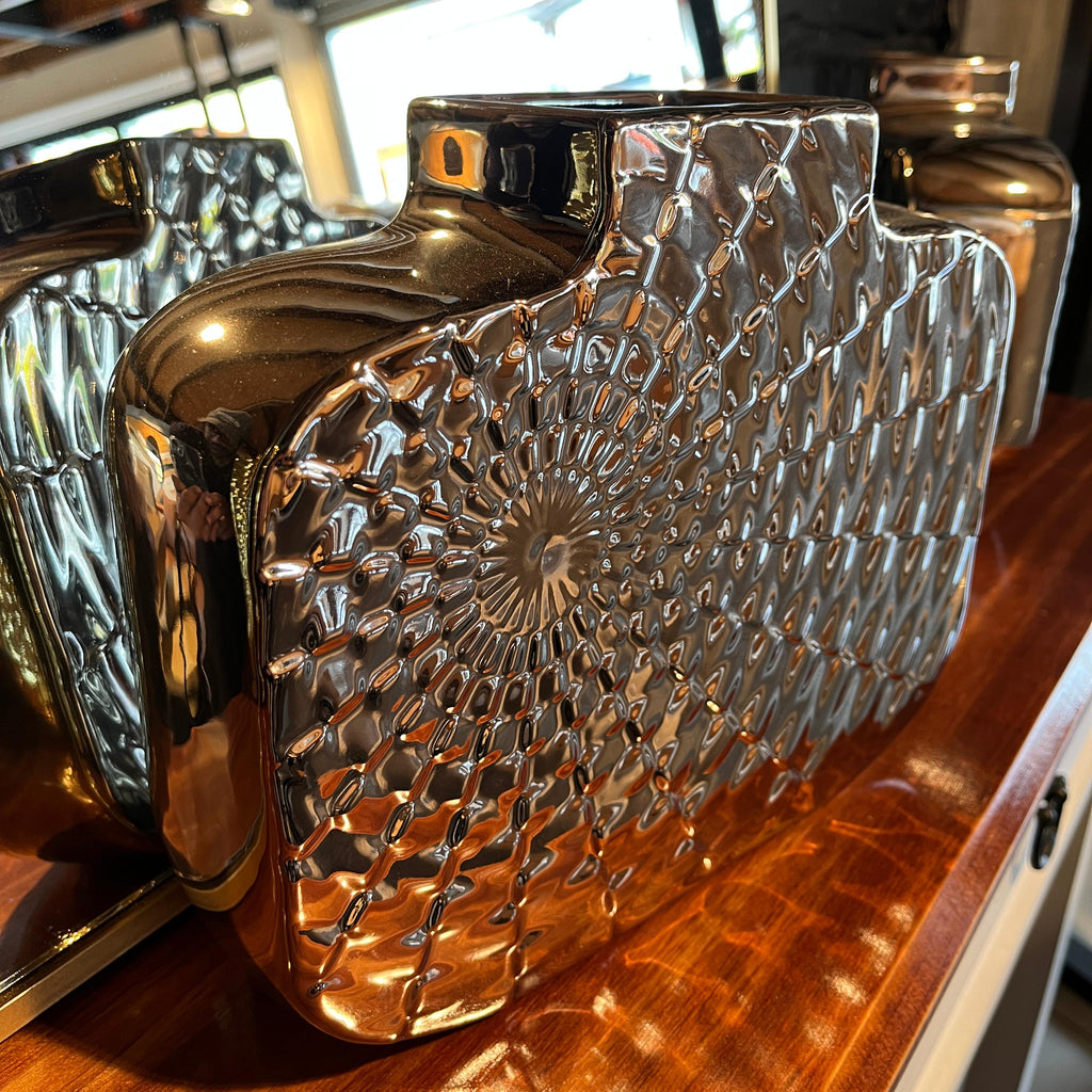 Florero Cerámico Cuadrado Plateado