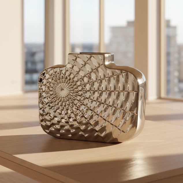 Florero Cerámico Cuadrado Plateado