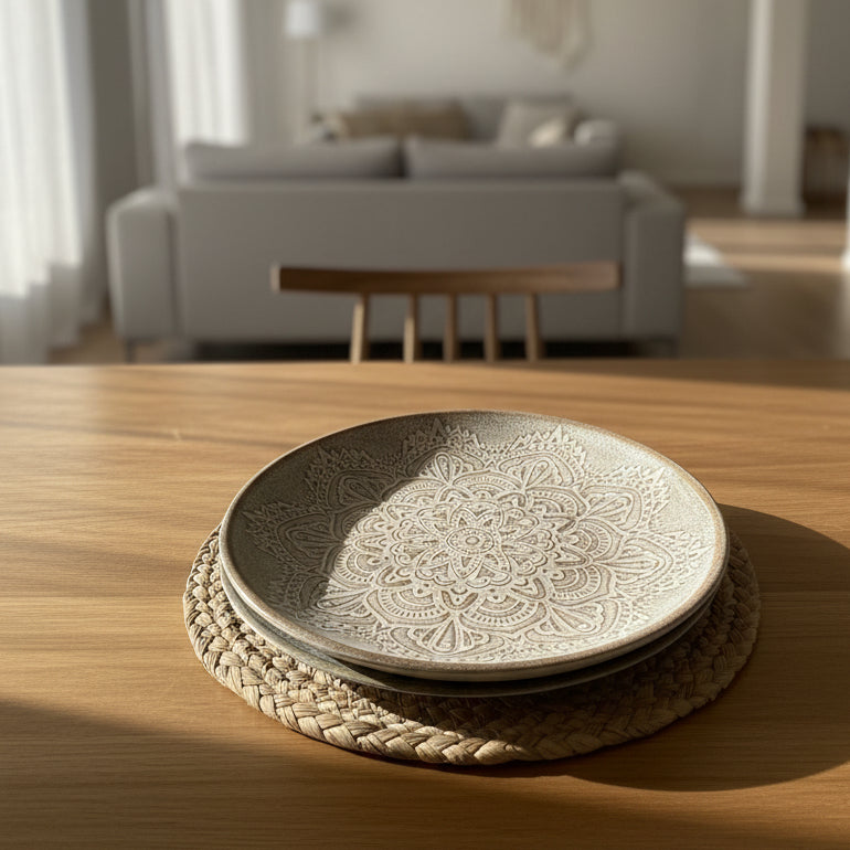 Plato Decorativo Mandala Blanco & Madera