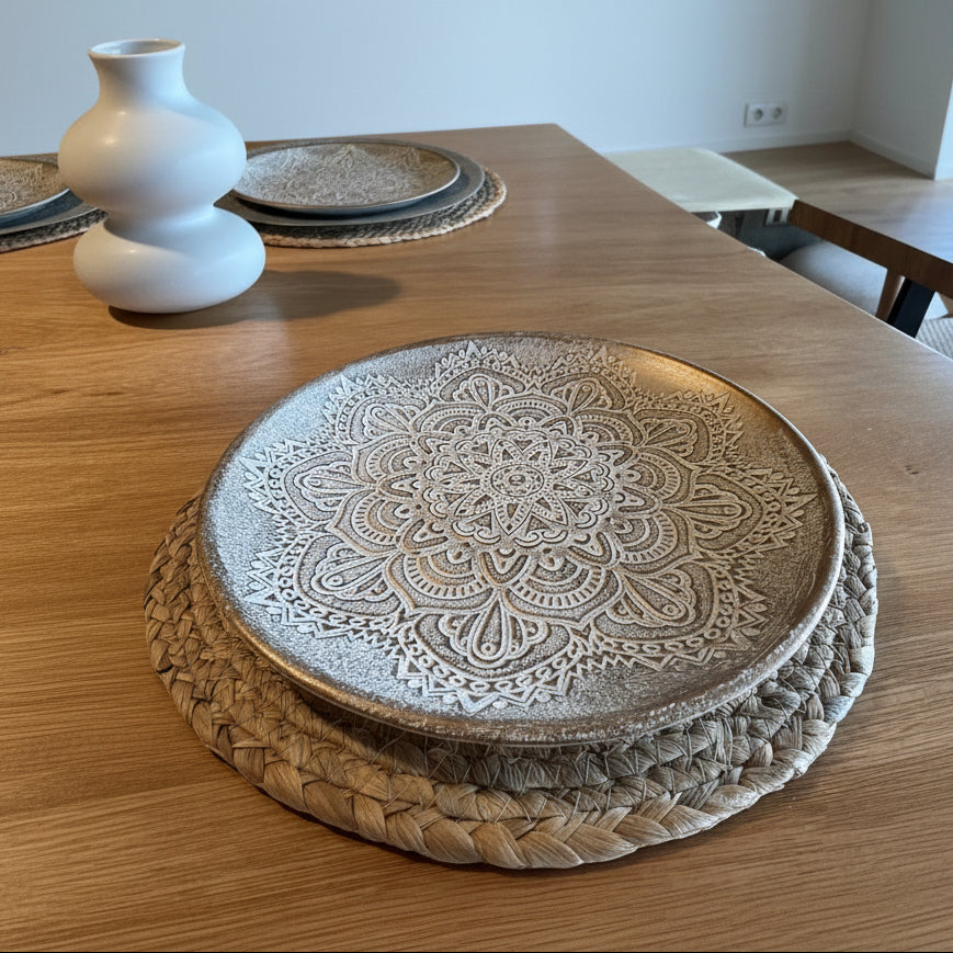 Plato Decorativo Mandala Blanco & Madera