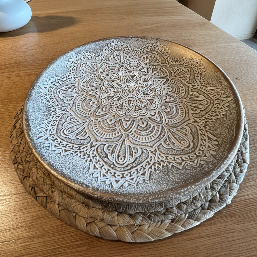 Plato Decorativo Mandala Blanco & Madera