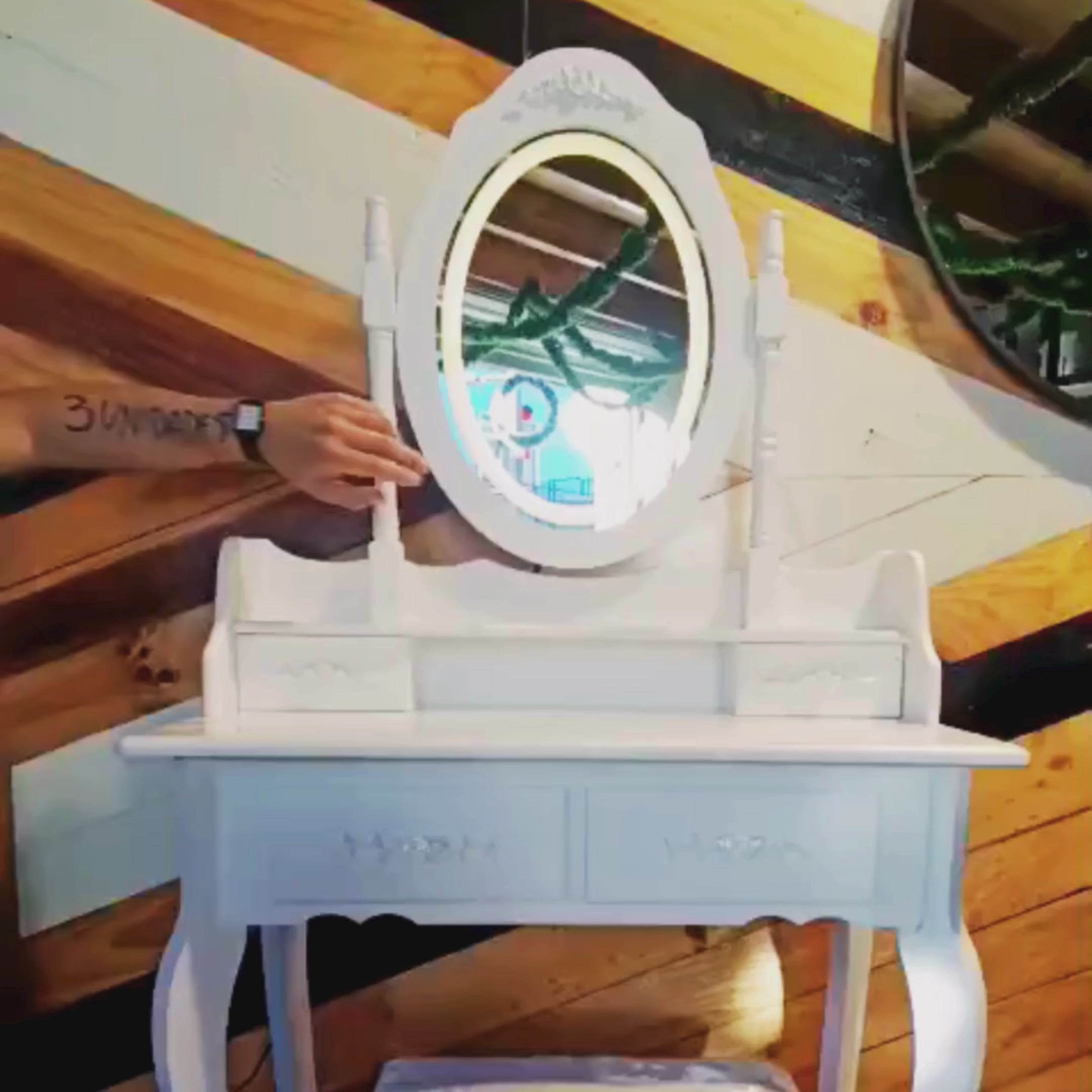 Tocador de Madera con Espejo Luminoso + Banqueta de Regalo